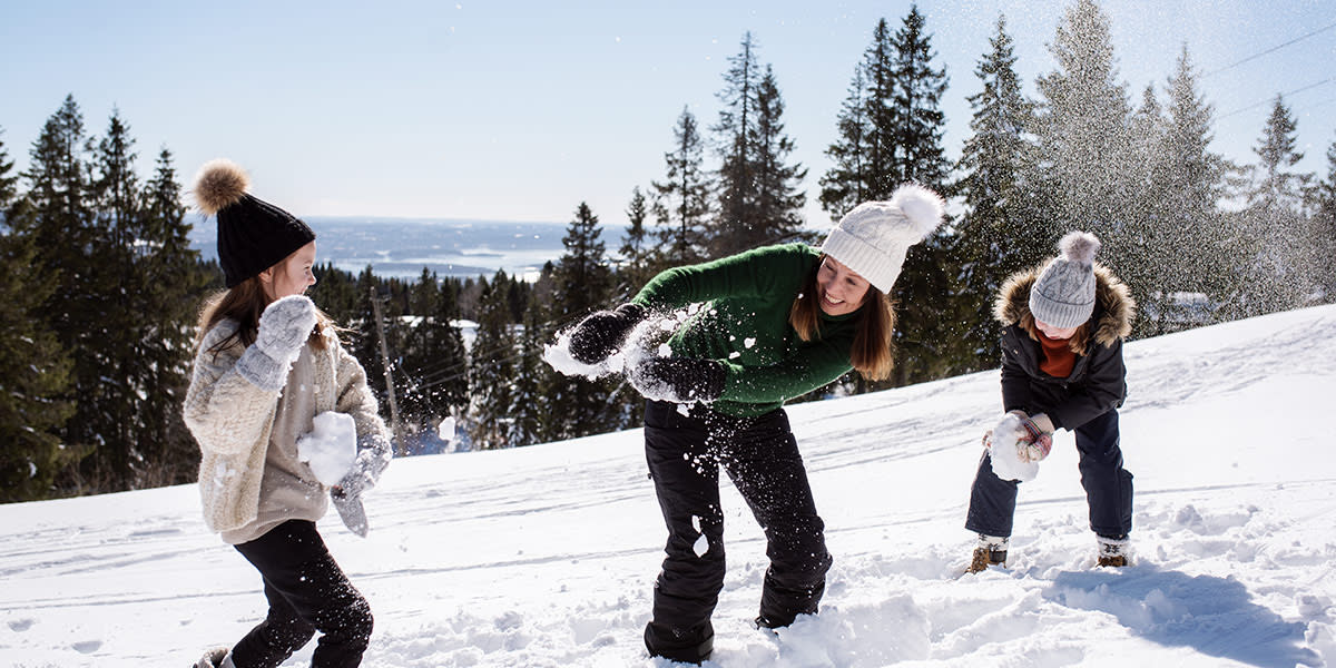 Familiesjov i sneen i Norge, skiferie. Familiesjov i sneen i Norge