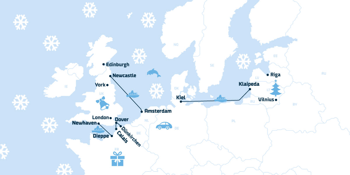 DFDS Route Karte TO FESTIVE BREAKS MAP