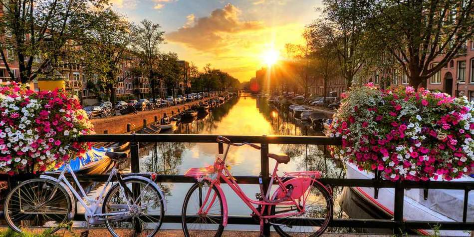 Amsterdam sunset view on canal Holland-Amsterdam