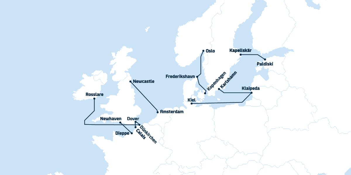 DFDS Fährrouten Karte DE Passenger map all routes