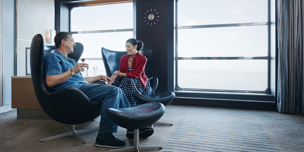 Couple onboard the Dover to France ferry Onboard Dover-France