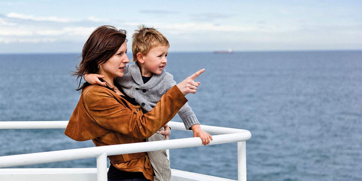 Mother and child on deck of DFDS ferry Mother and child on deck of DFDS ferry