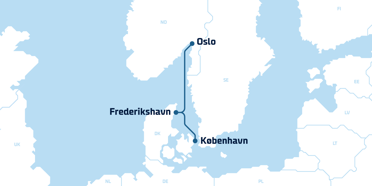 Rutekart - København–Frederikshavn–Oslo Rutekart - København–Frederikshavn–Oslo